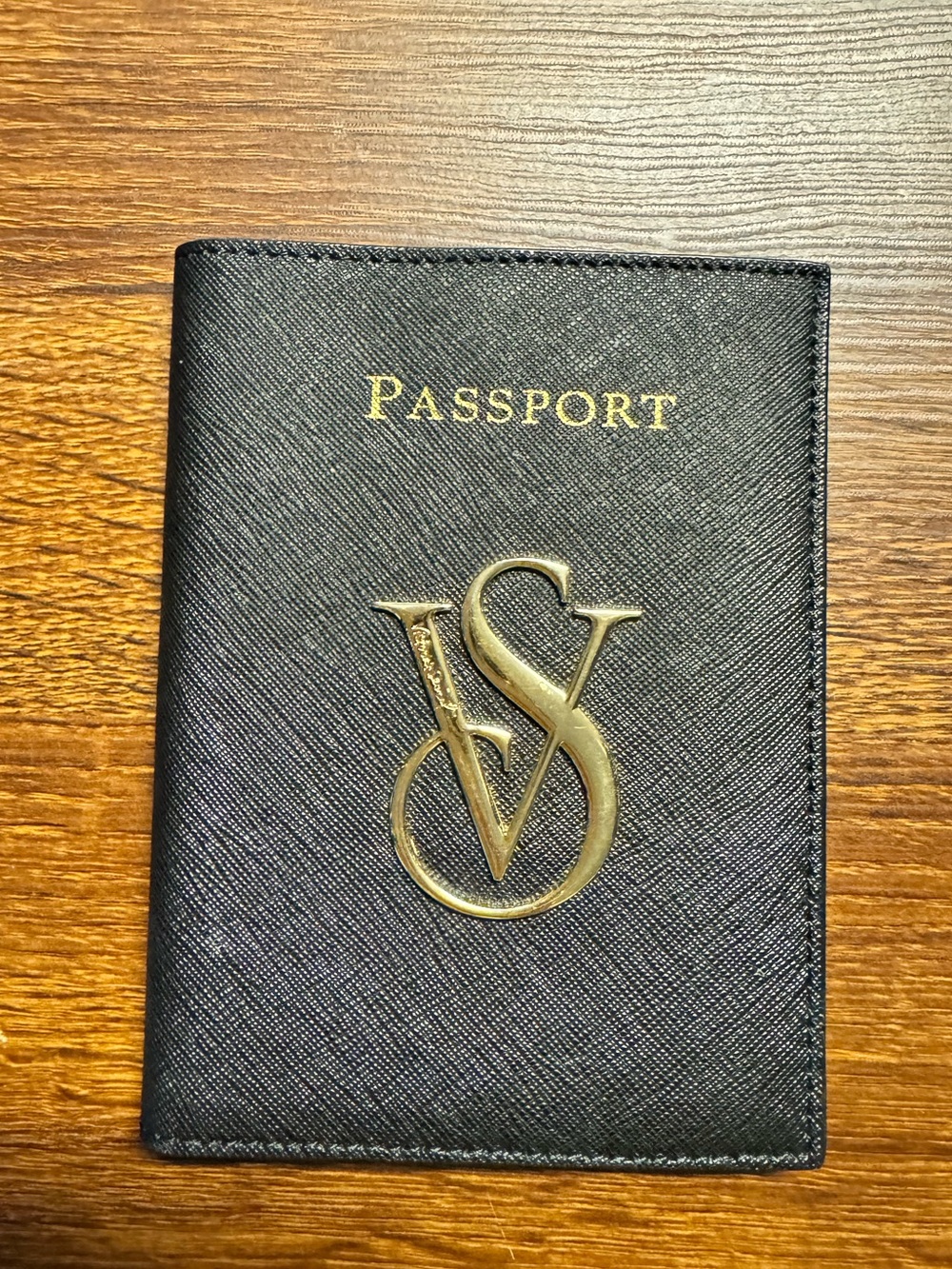 Victoria's Secret Black Passport Cover with Gold VS Emblem